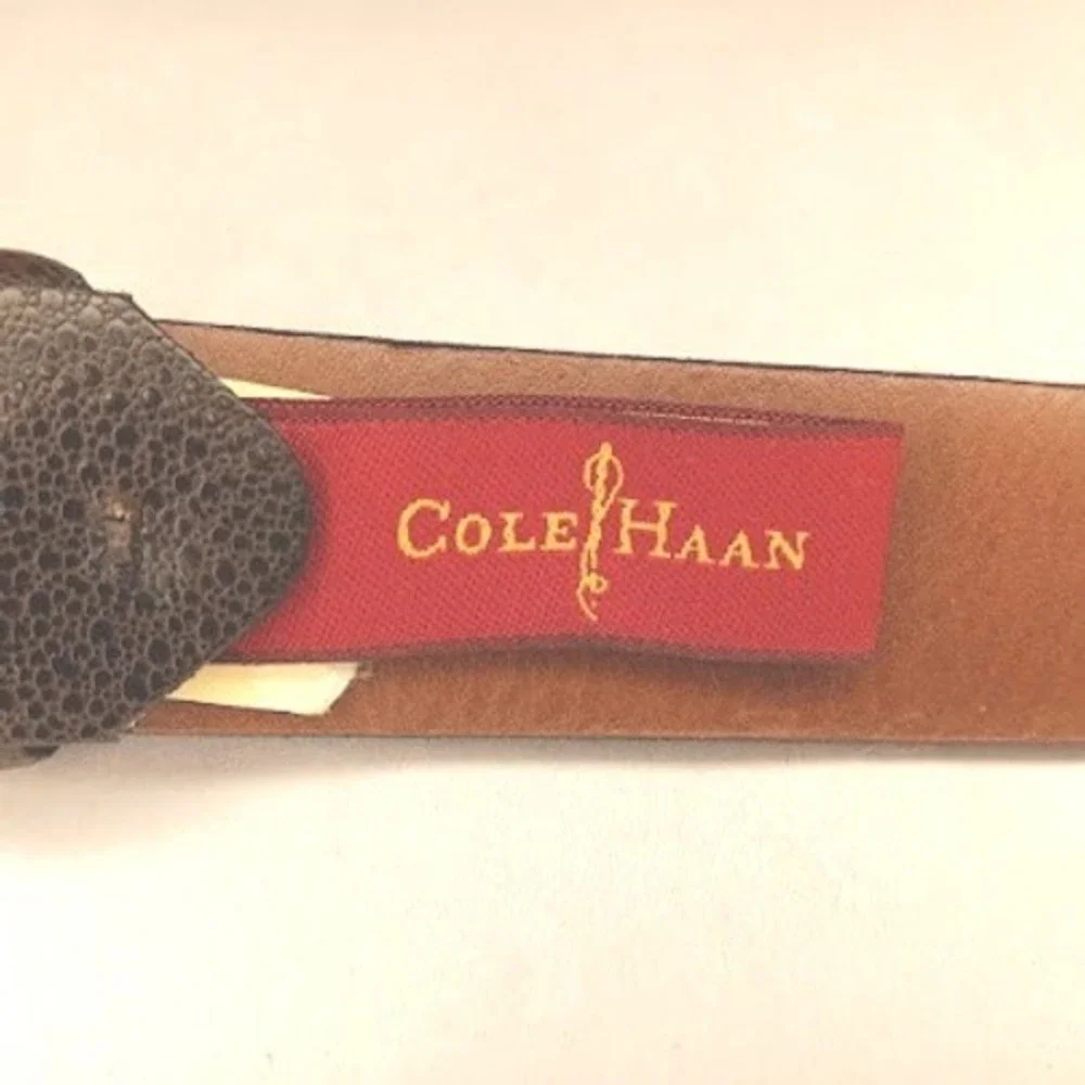 Cole Haan Leather Belt Mens 42 Brown Excellent Pebbled Solid Brass Italy A08526